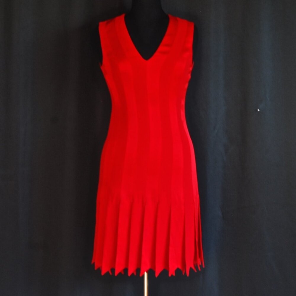 Moschino Cheap & Chic Red Figure Hugging Dress With Car Wash Hem - Italy